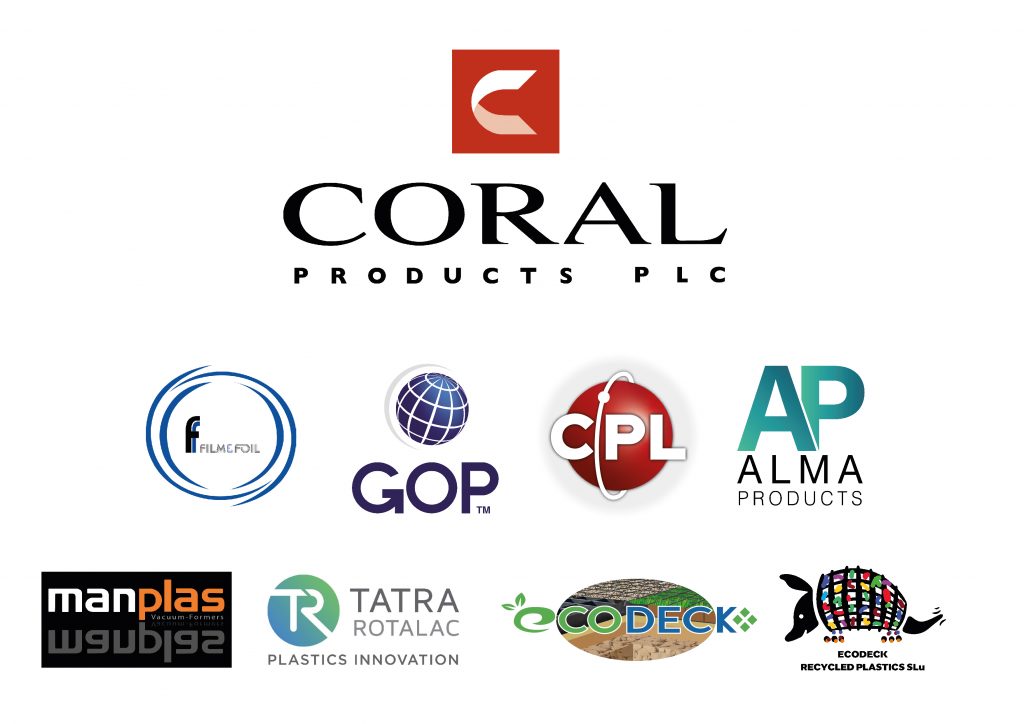 Coral Products PLC Subsidiaries Manplas Ltd Global One Pak Ltd Customised Packaging Film & Foil Solutions Ltd Alma Products Ltd Tatra Rotalac Ltd Ecodeck Grids Ltd Ecodeck Recycled Plastics SLu